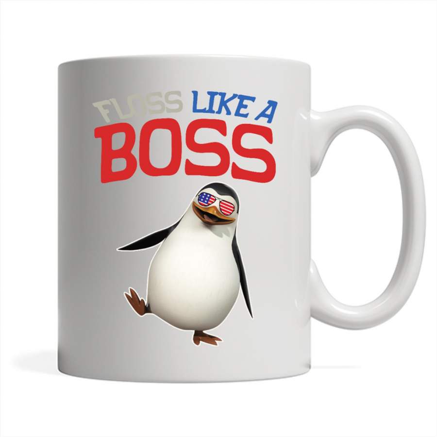 Floss Like A Boss Dance Penguin Flossing 4th Of July – Full-Wrap Coffee White Mug