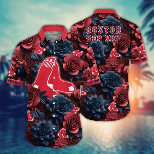 Boston Red Sox Midnight Rose Floral Hawaiian Shirt