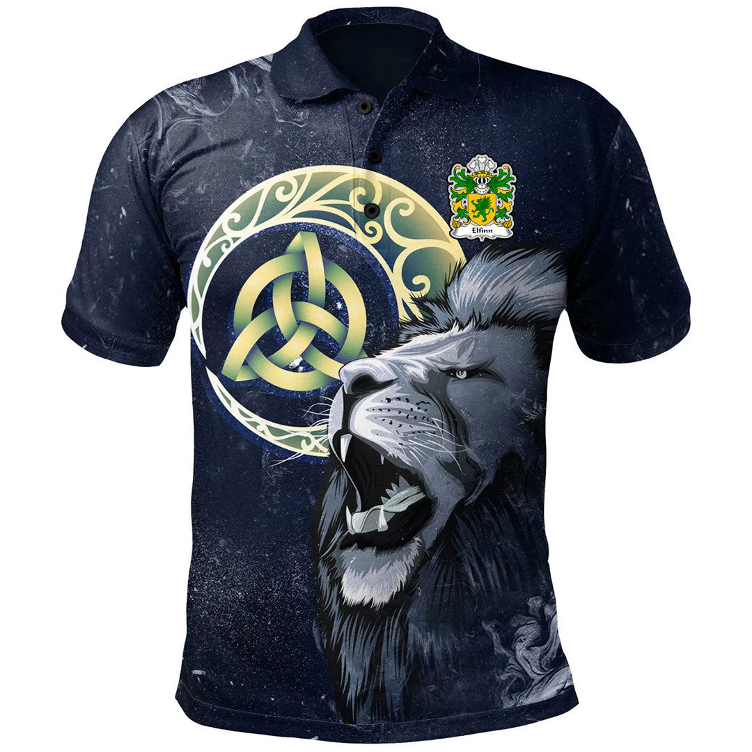 1Sttheworld Wales Polo Shirt – Elfinn Ap Gwyddno Welsh Family Crest Polo Shirt – Lion & Celtic Moon – Golf Shirt A7