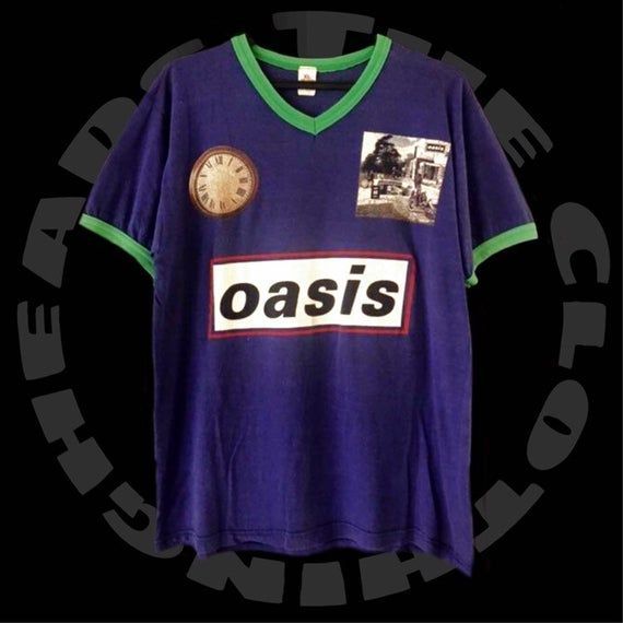 Super Rare Vintage 90 S Oasis Band Vneck Jersey Tour England Britpop Blur Radiohead Suede Sonic Nirvana Bjork Pulp Shirt