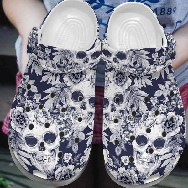 Skull Flower Adults Kids Crocs Crocband Clog Shoes For Men Women Ht