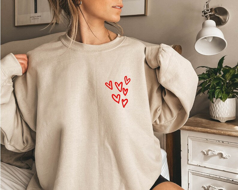 Hearts Embroidered Sweatshirt 2D Crewneck Sweatshirt All Over Print Sweatshirt For Women Sweatshirt For Men Sws2937