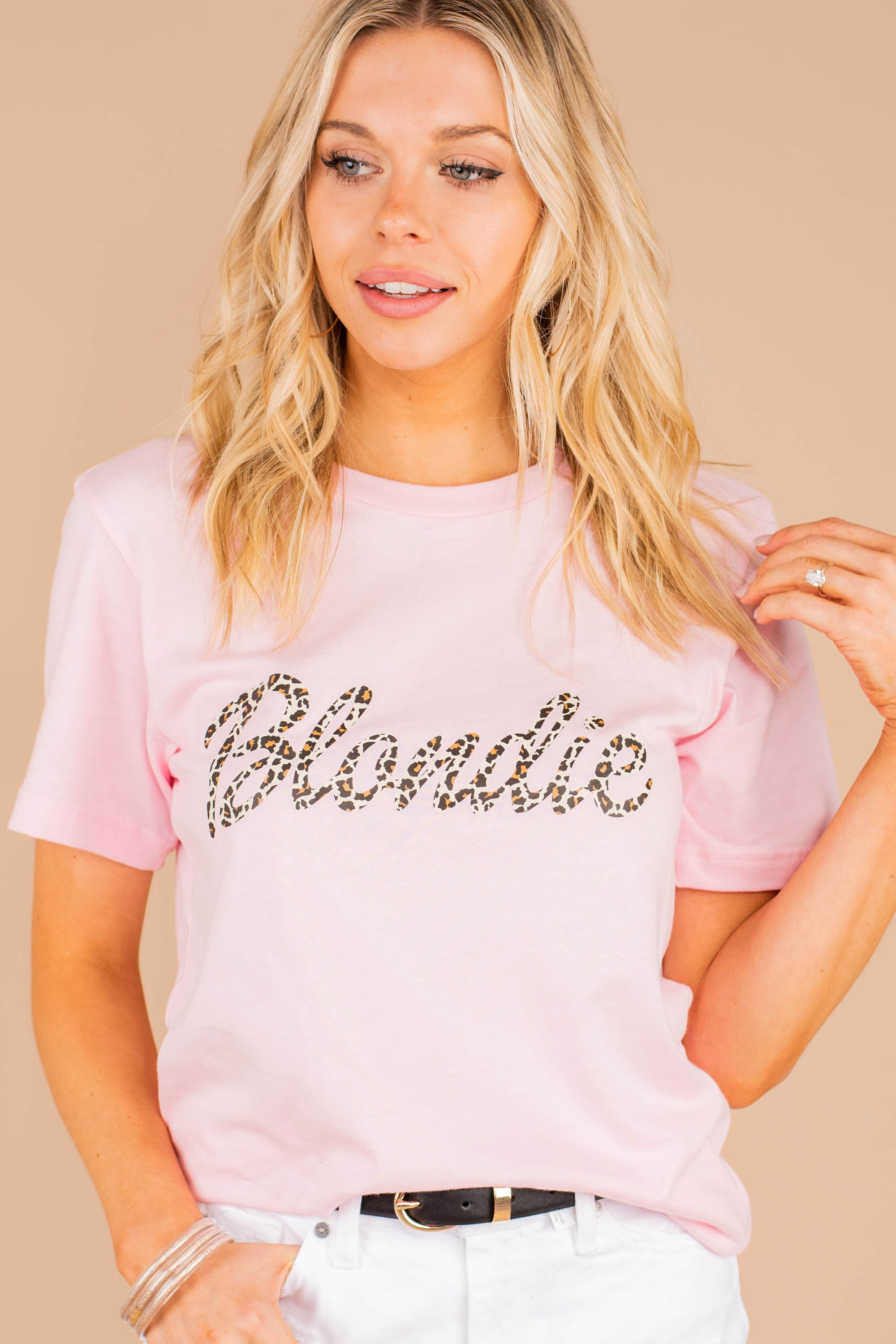 The Blondie Light Pink Leopard Graphic Tee