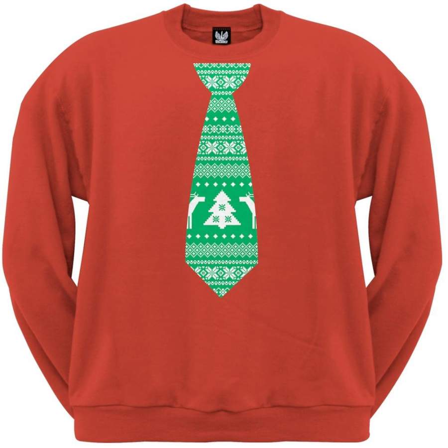 Ugly Christmas Sweater Tie Red Adult Crew Neck Sweatshirt