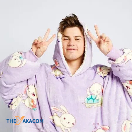 Cute Bunny Moments With Carrot Pattern Hoodie Blanket