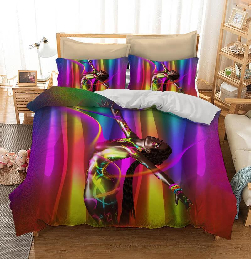 African American Fashion Beauty Colorful 3D Effect Duvet Cover Bedding Set