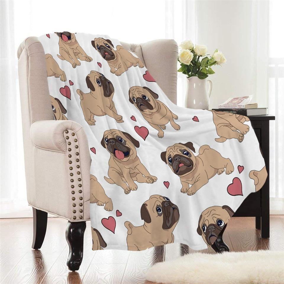 White Pug Puppy Love Printed Fleece Blanket