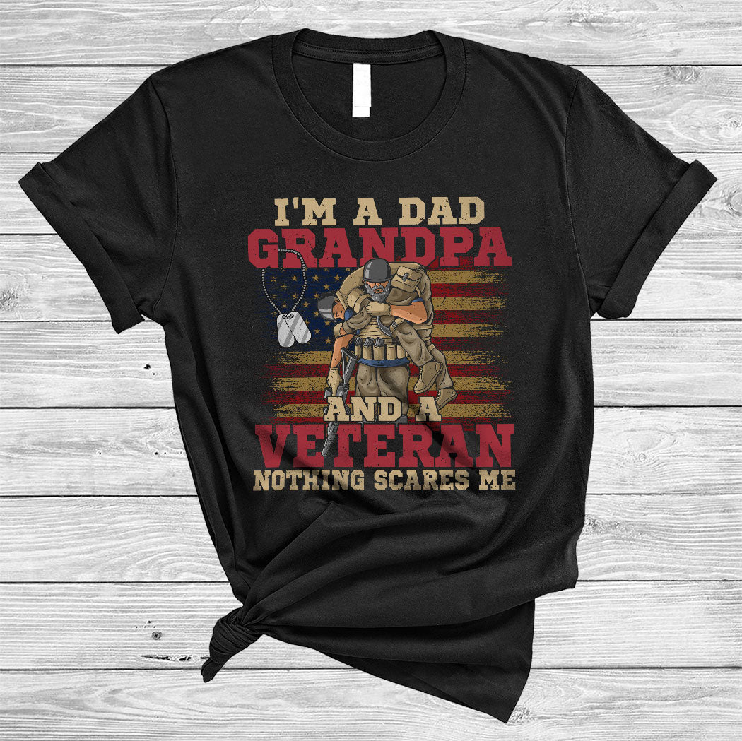 Vintage I’M A Dad Grandpa And A Veteran Cool Father’S Day American Flag Proud Veteran Family T-Shirt