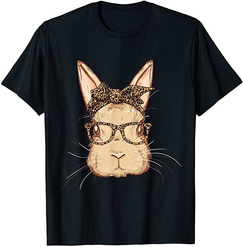 Cute Bunny Rabbit Face Leopard Glasses Easter Funny T-Shirt