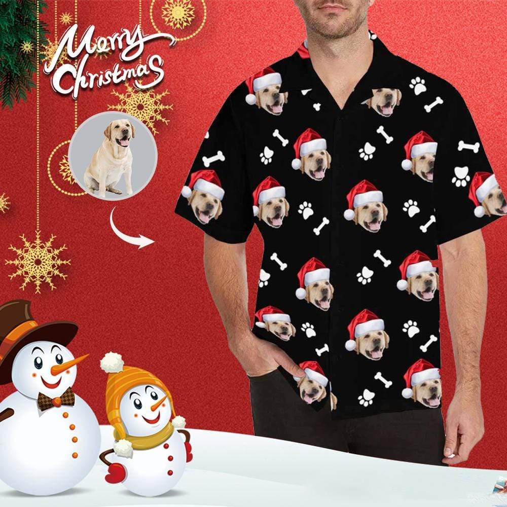 Custom Face Dog Bone Christmas Hat All Over Print Hawaii Shirt Ha21832