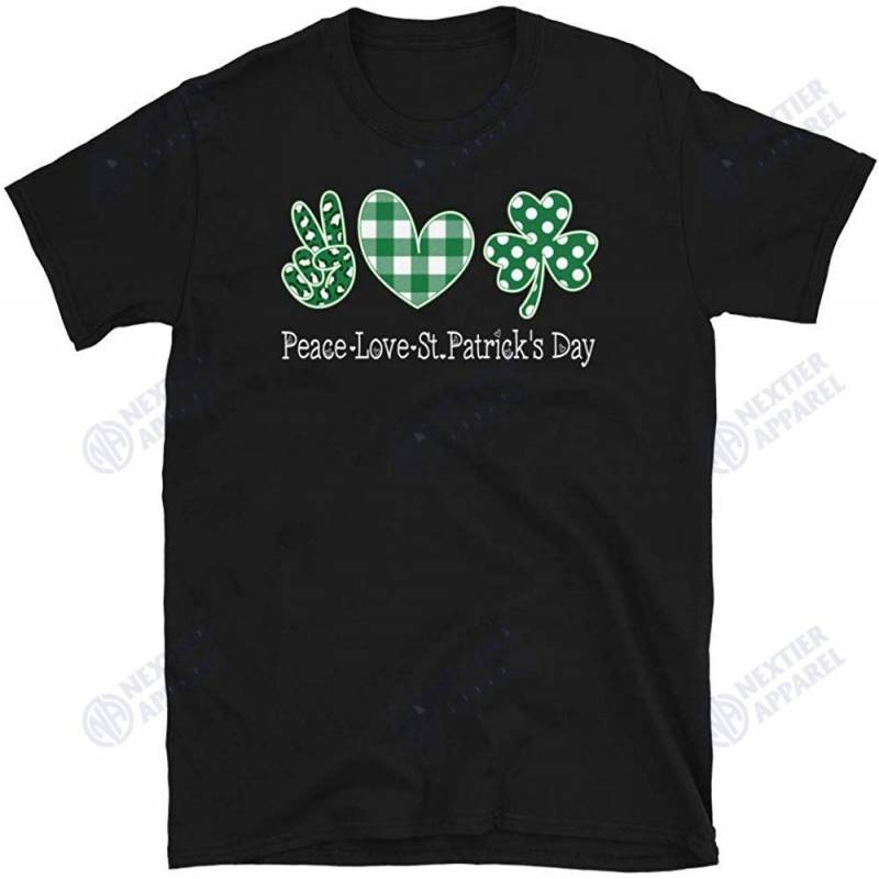 Green Plaid Leopard Shamrock Peace Love St Patrick’s Day Unisex T-shirt