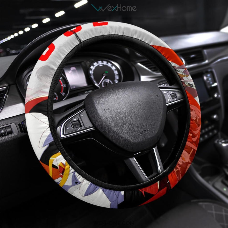 Darling In The Franxx Anime Steering Wheel Cover | Strelizia Darling Red Zero Two With Blue Hiro Couple Steering Wheel Cover