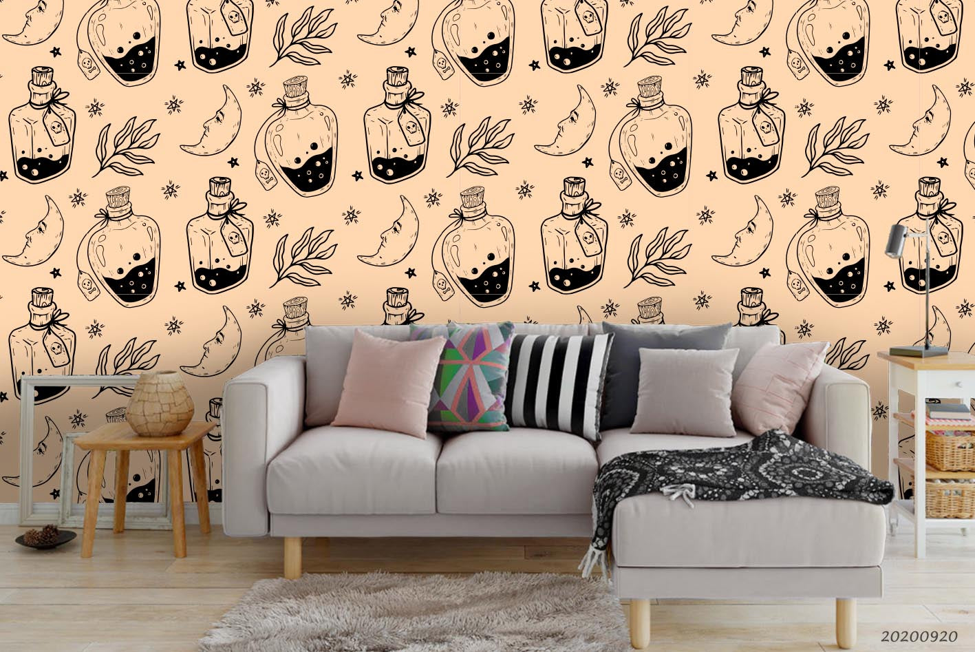 3D Hand Drawn Halloween Paterns Bottles  Mural Wallpaper Wj 1409