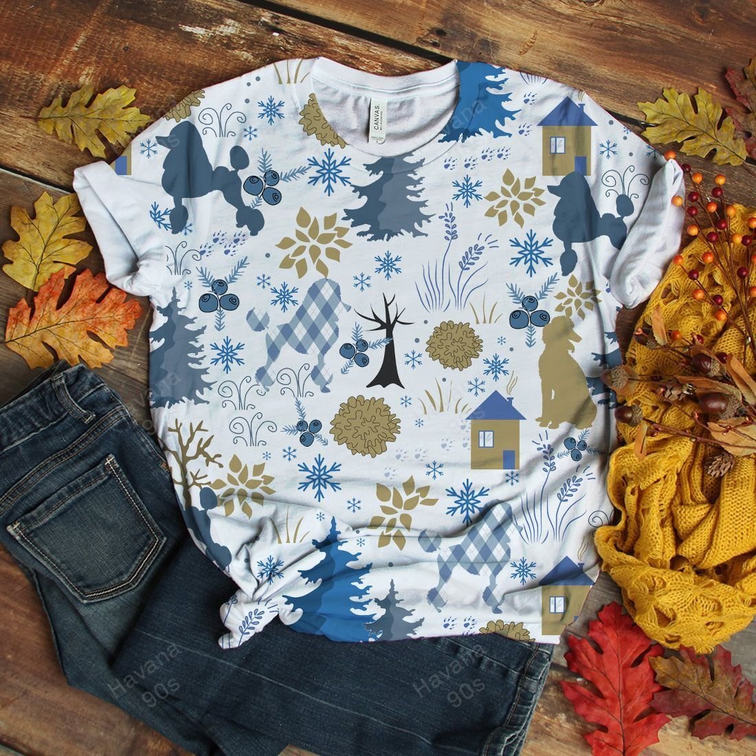 Poodle T-shirt Christmas Blue