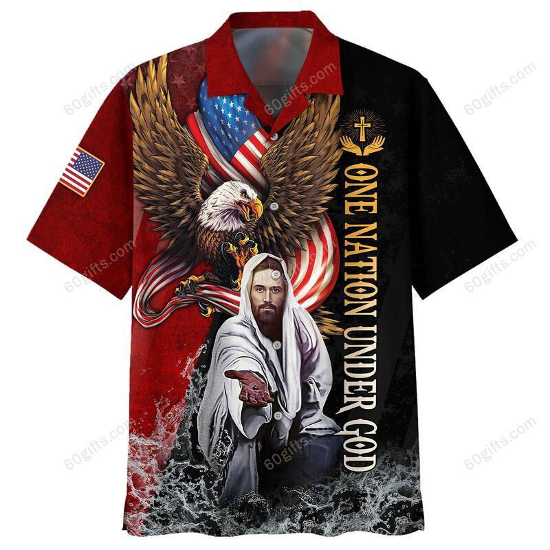 3D Jesus Hawaiian Shirt, Hoodie, Zip Hoodie, Hoodie Dress, Sweatshirt One Nation Under God Eagle Christian All Over Print