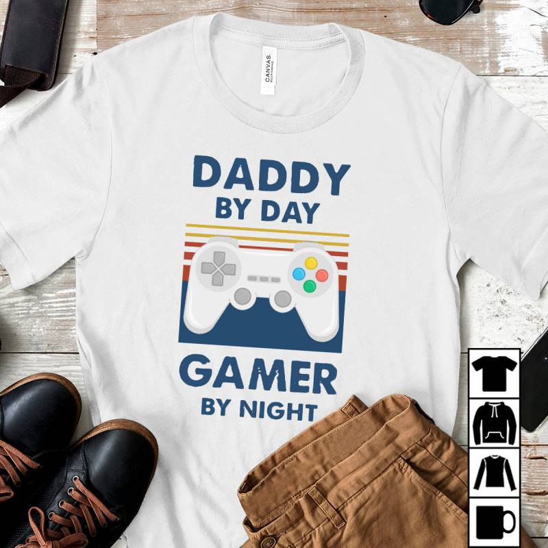 Daddy By Day Gamer By Night, Father's Day Mug, T-Shirt, Long Sleeve, Sweatshirt, Hoodie
