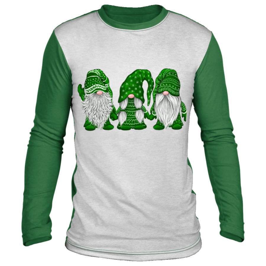 Scandinavian Green Gnomes Christmas Green Gnomies Santa Gnome Ugly Christmas Sweater Long Sleeve