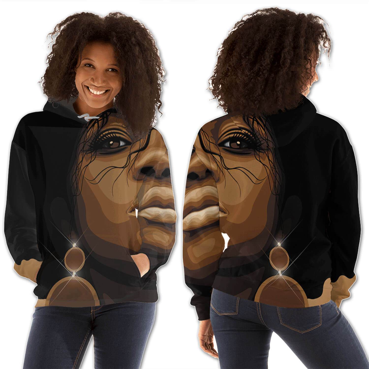 African American Hoodies Beautiful African American Female All Over Print Womens Hooded Sweatshirt Black History Shirt BPS98725