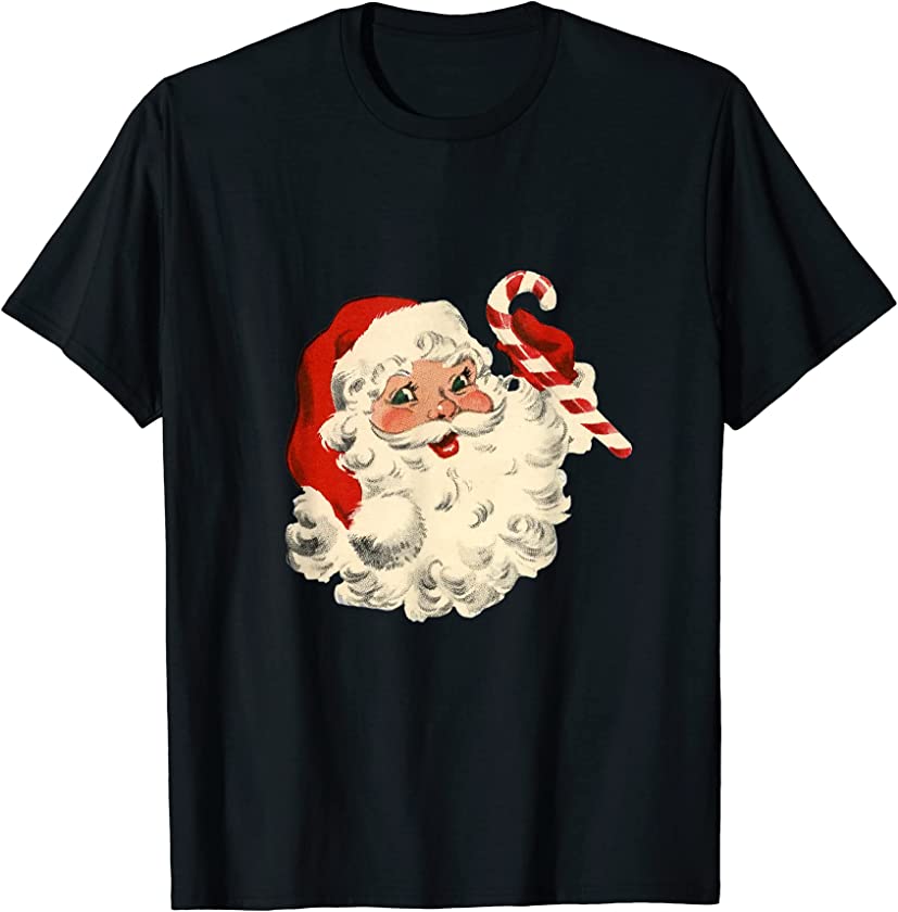 Vintage Retro Santa Claus Candy Cane Christmas Holiday T-Shirt