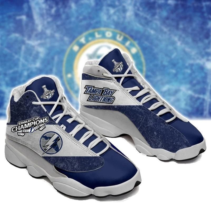 Tampa Bay Lightning Logo Blue Grey Air Jordan 13 Printing Shoes Sneaker