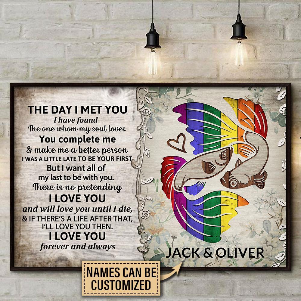 Aeticon Gifts Personalized Pride Rainbow Fish The Day I Met You Canvas Mom Dad Gift Home Decor