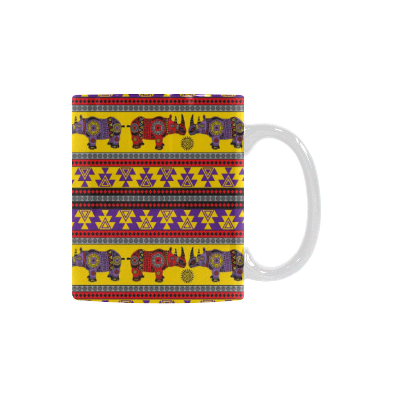 Rhino African Afro Dashiki Adinkra Kente Ethnic Mo Classical White Mug (FulFilled In US)