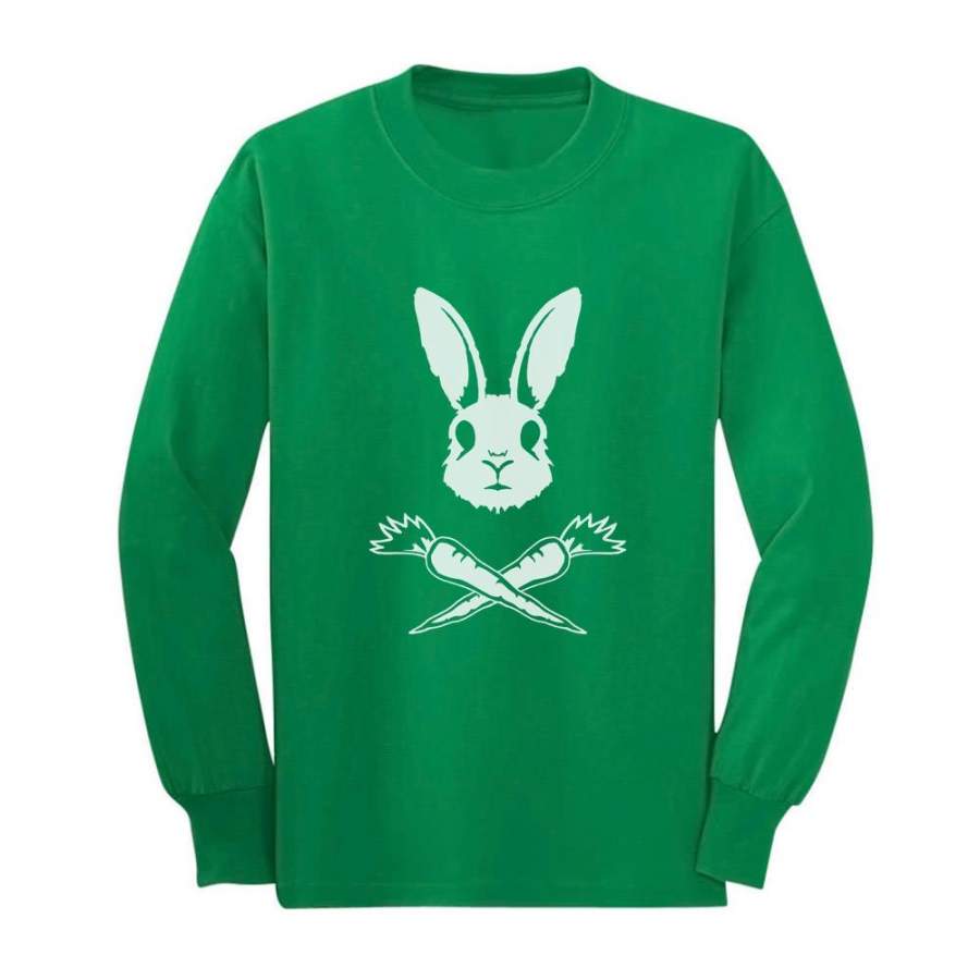 Rabbit Skull Easter Carrots Crossbones Youth Kids Long Sleeve T-Shirt