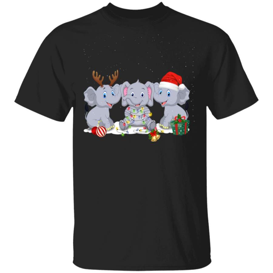 Elephants Santa Hat Christmas T-Shirt Cute Animals Christmas Shirt Holiday Gifts For Couples