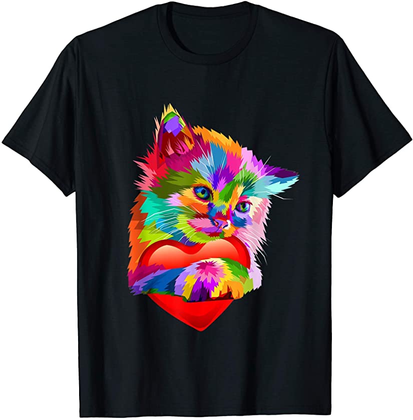 Cute Cat Tee For Kitten Lovers Colorful Art Kitty Adoption T-Shirt