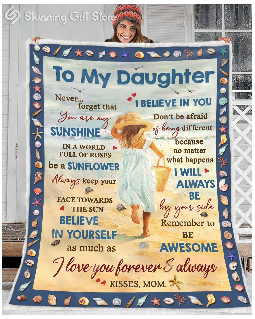 Stunning Gift To My Daughter Fleece Blanket You Are My Sunshine Beach Scene Blanket Gift From Mom