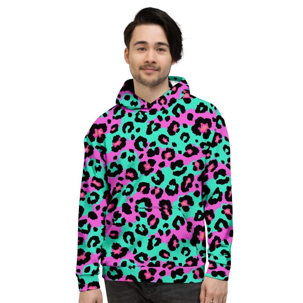 Teal Pink Leopard Men’S Hoodie