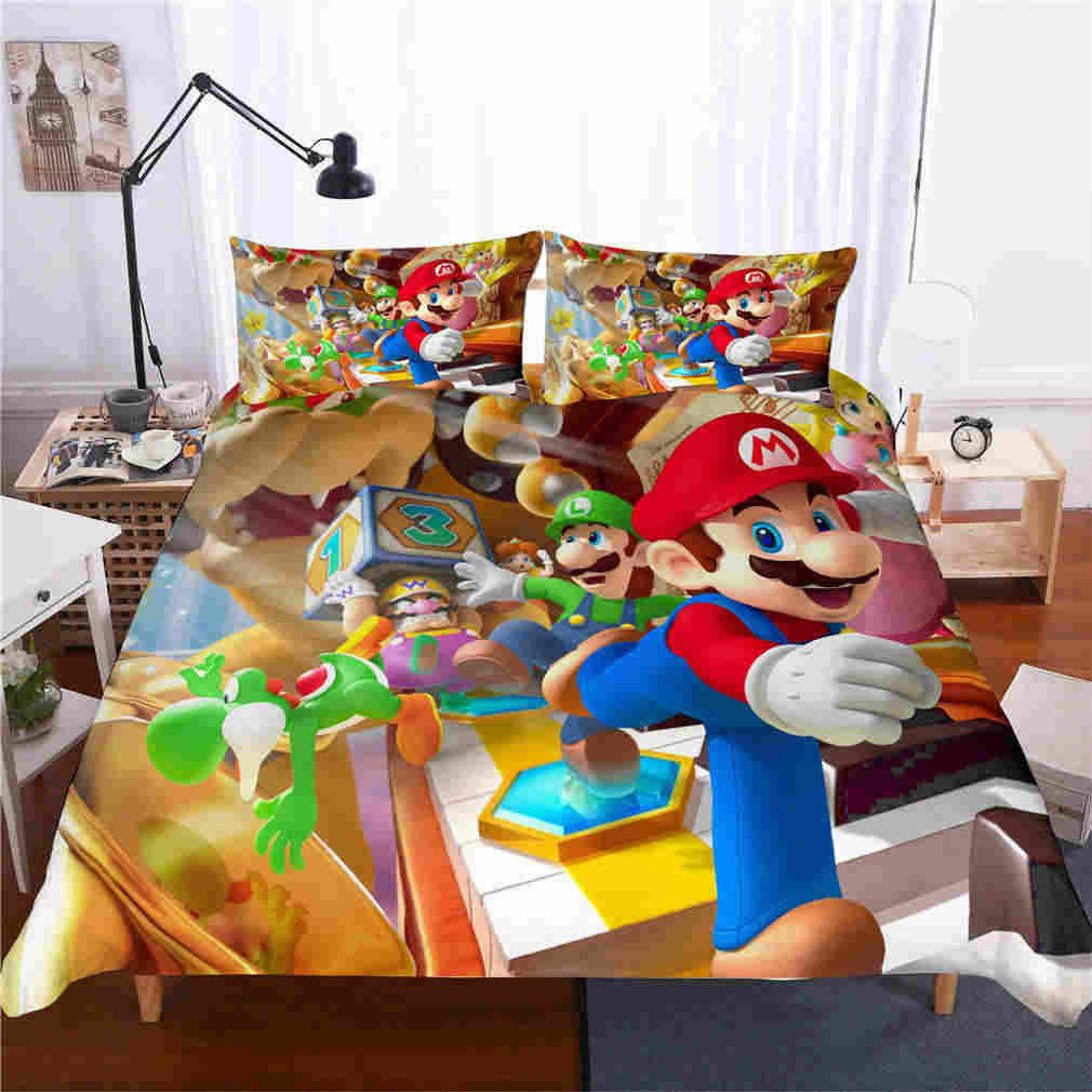 3D Super Mario Game Theme Cartoon Bedding Set