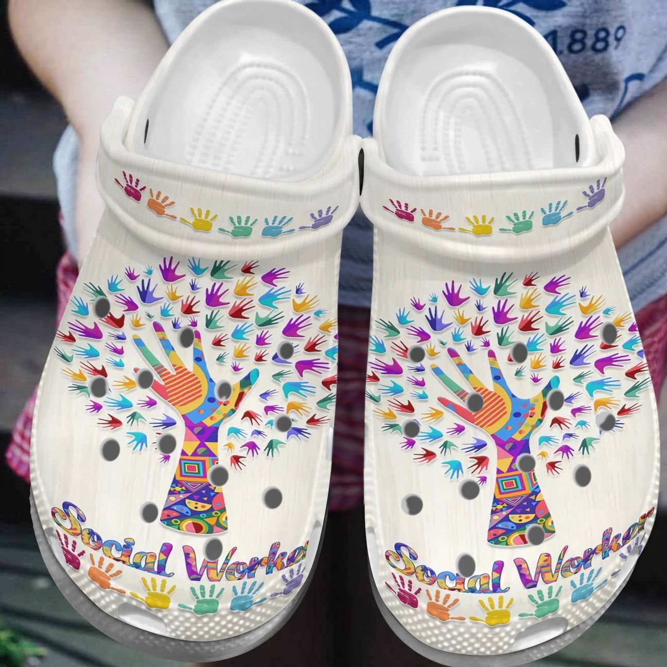 Social Worker Personalized Clog, Custom Name, Text, Color, Number Fashion Style For Women, Men, Kid, Print 3D Hands