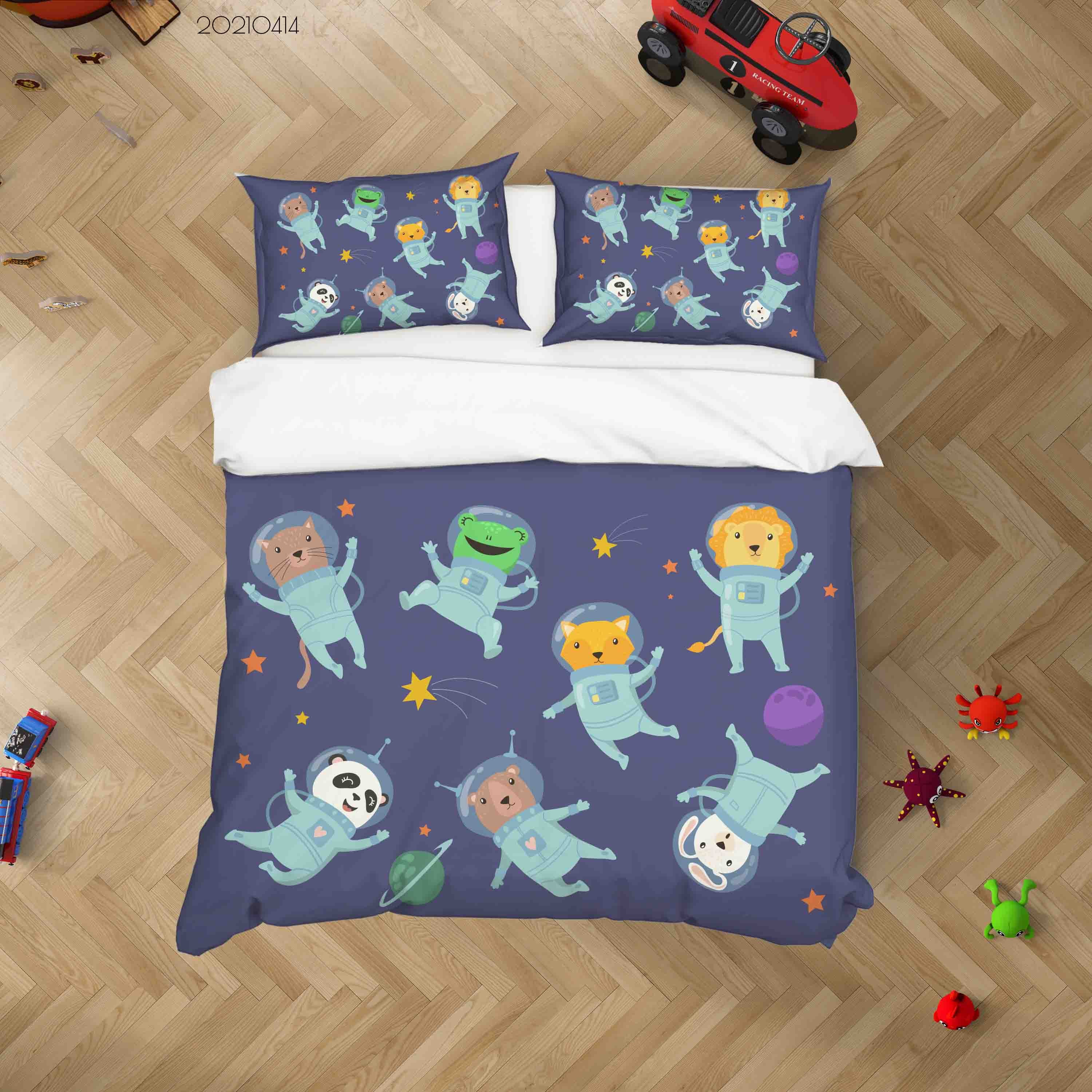 3D Cartoon Astronaut Animal Quilt Cover Set Bedding Set Duvet Cover Pillowcases 85 Lqh