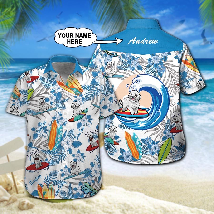 Bichon Frise Surfing Custom Name Hawaiian Shirt 210 ND4681