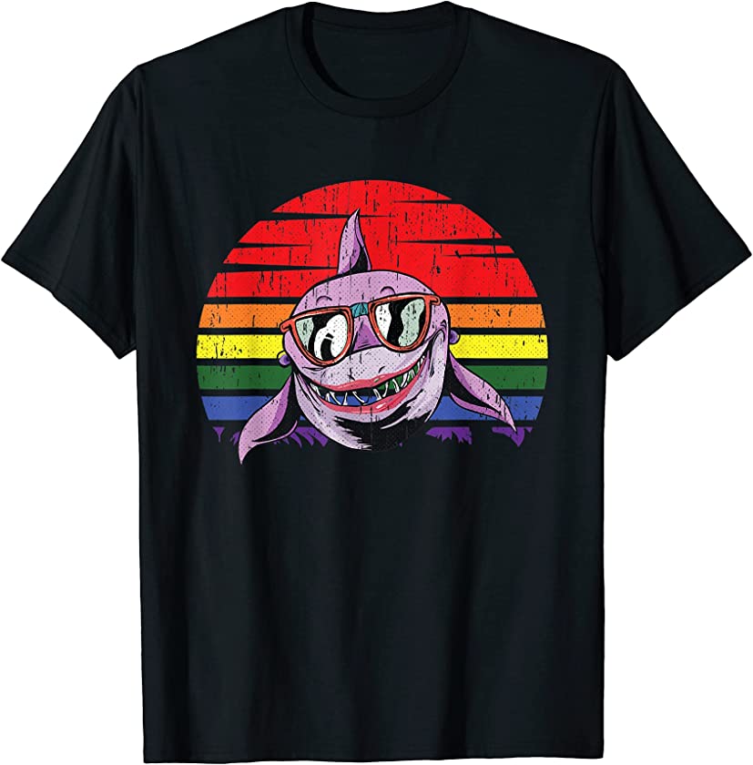 Shark Gay Pride Retro Ocean Animal LGBT-Q Proud Ally T-Shirt