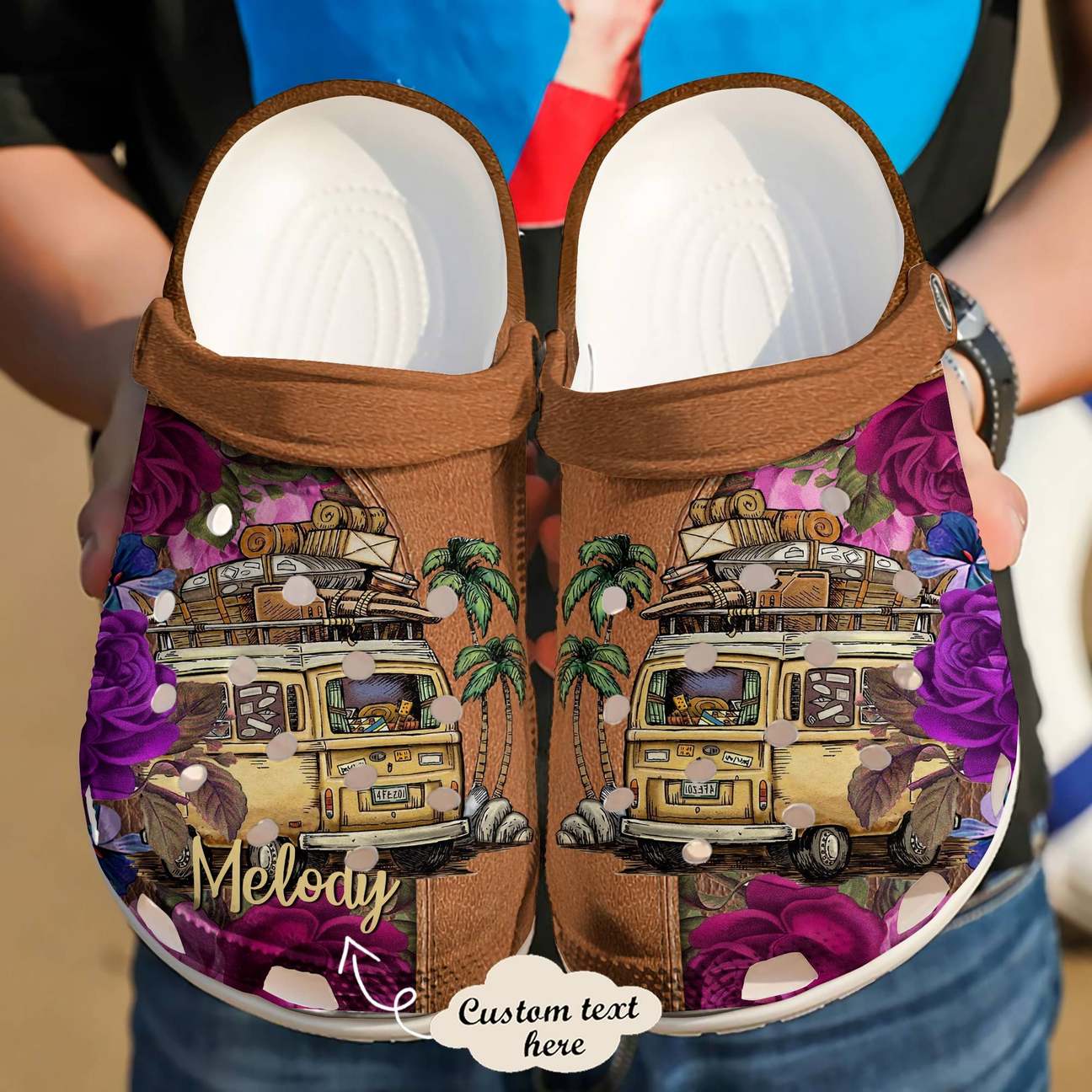 Camping Personalized Clog, Custom Name, Text Floral Camping Car, Fashion Style For Women, Men, Kid, Print 3D