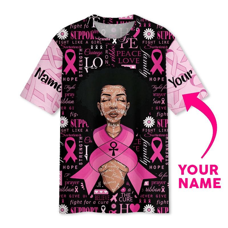 Personalized Name Black Woman Breast Cancer Awareness Aop T-Shirt