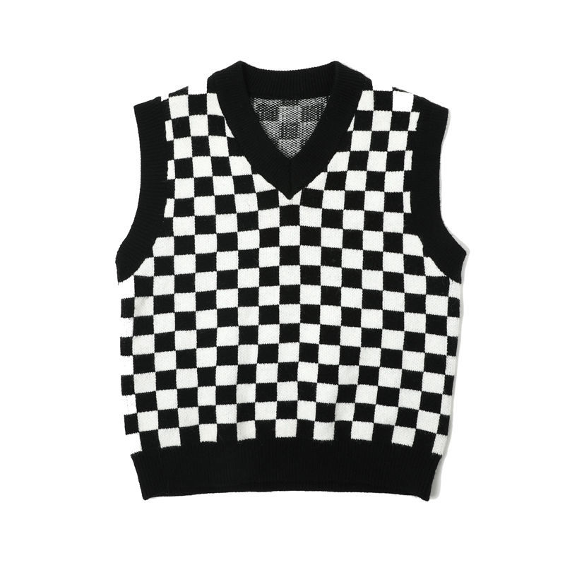 Checkered Sweater Vest Women Hip Hop Hipsters Stylish Harajuku Unisex Style Korean Simple All-match Couples Streetwear Design alx