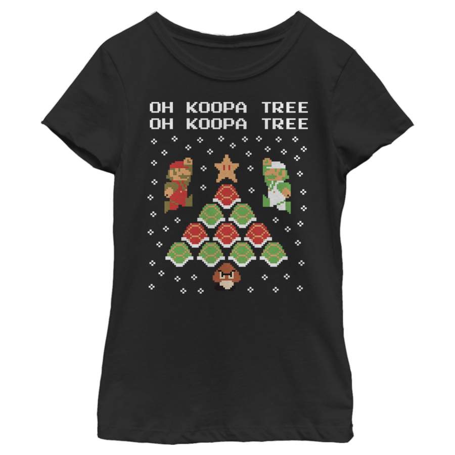 Nintendo Girl’s Christmas Mario Bros. Koopa Tree  T Shirt