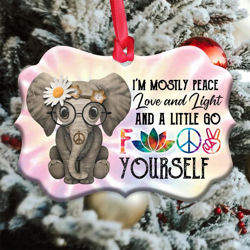 I’M Mostly Peace Love And Light Wood Ornament, Elephant Lovers, Hippie Lovers Ornament