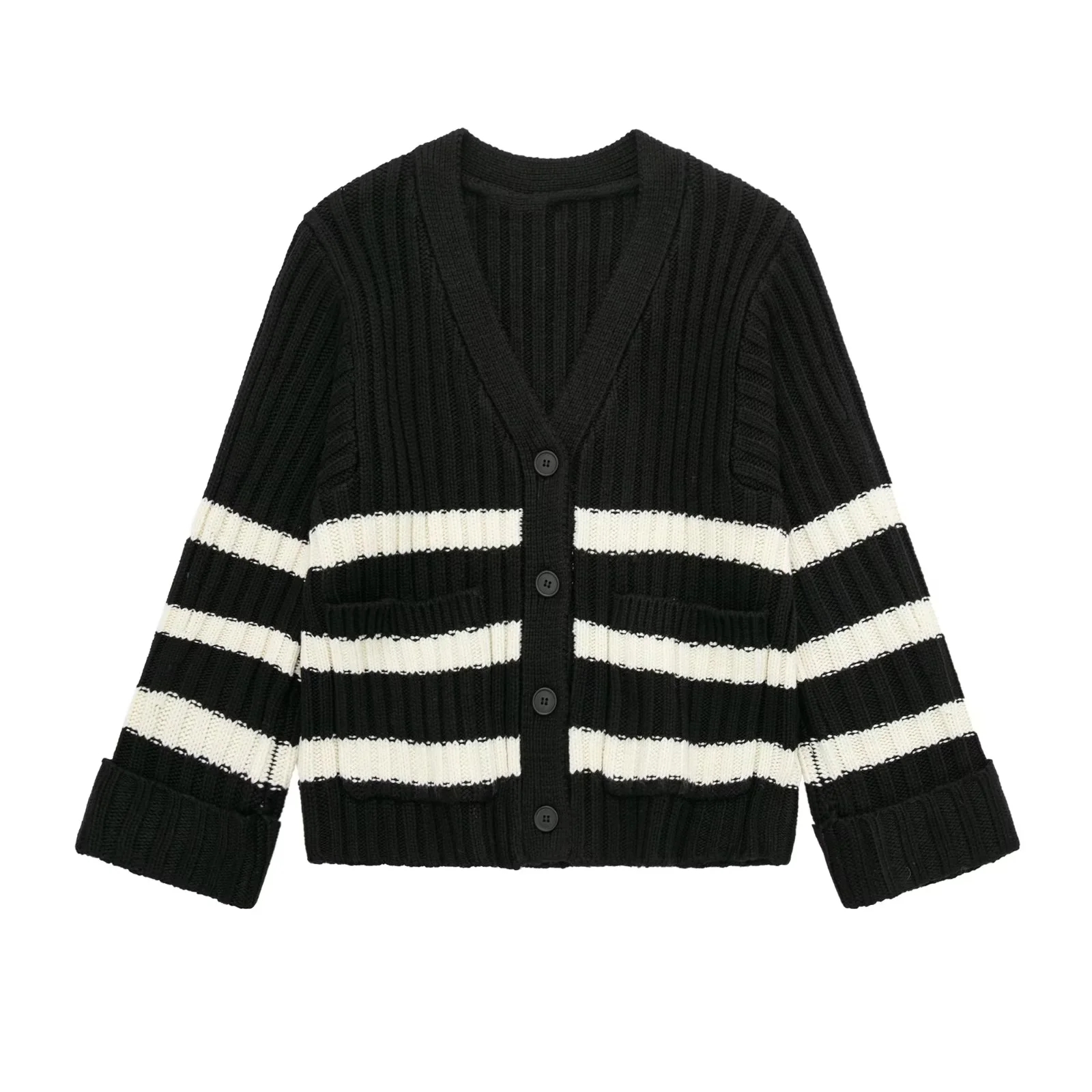 Women’s Cardigan Sweater Striped Knitted Jacket Coat Vintage Fashion Sweater Casal Loose Knit Top Winter Jumper zatraf Knitwear alx