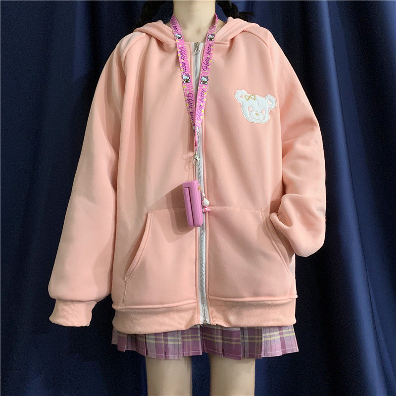 Kawaii Y2k Women Bunny Hoodie Korean Fashion Zip Up Harajuku Hoodies Baggy Cute Rabbit Ears Female Sweatshirt Alt Clothing alx