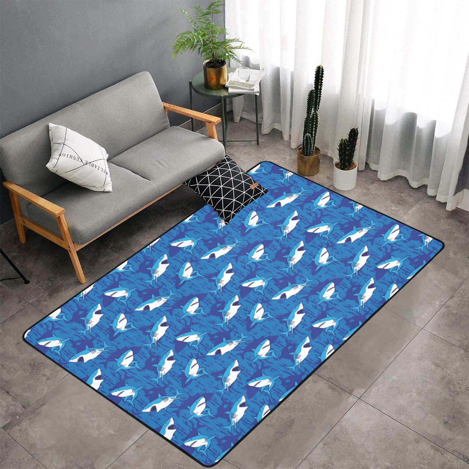 Shark Print Design Lks308 Area Rug 7’X5′