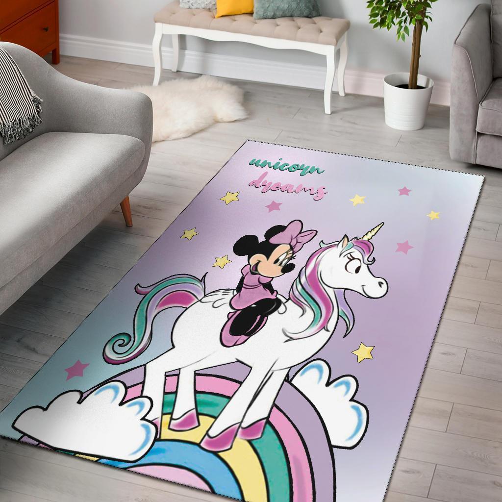 Unicorn Dreams Minnie Mouse Rug, Cartoon Lovers Gift