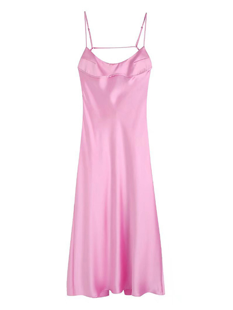 Women’s Summer Split Nightdress Pink Backless Satin Ladies Silk Nightgown Ankle Length Spaghetti Strap Sleep Dress For Female alx