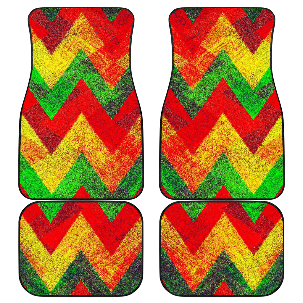 Zig Zag Reggae Pattern Print Front And Back Car Floor Mats, Front Car Mat