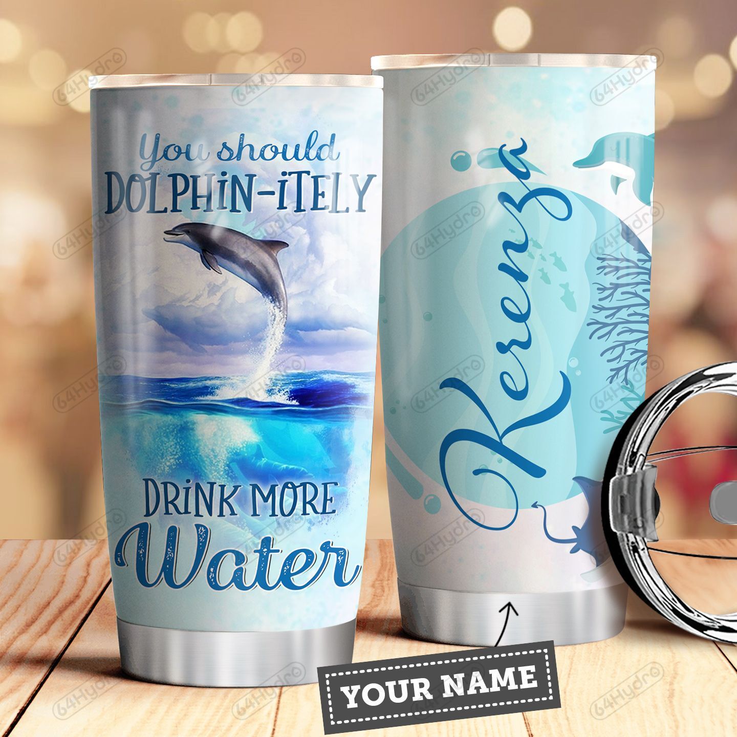 Dolphin Stainless Steel Personalized Stainless Steel Tumbler Customize Name, Text, Number Dmbsi