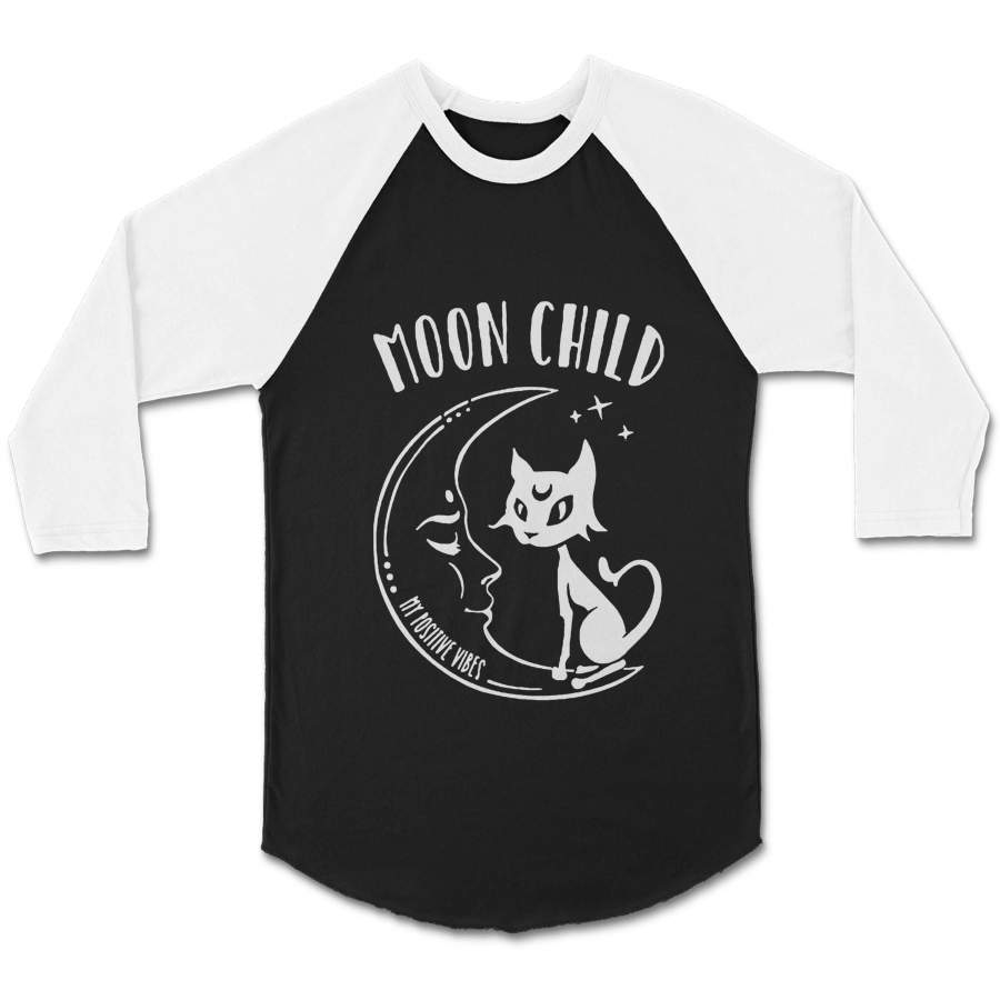 Moon Child Pastel Goth Aesthetic Yoga Soft Grunge Space Cat Tumblr Trendy Graphic Positive Vibes CPY Unisex 3/4 Sleeve Baseball Tee T-Shirt