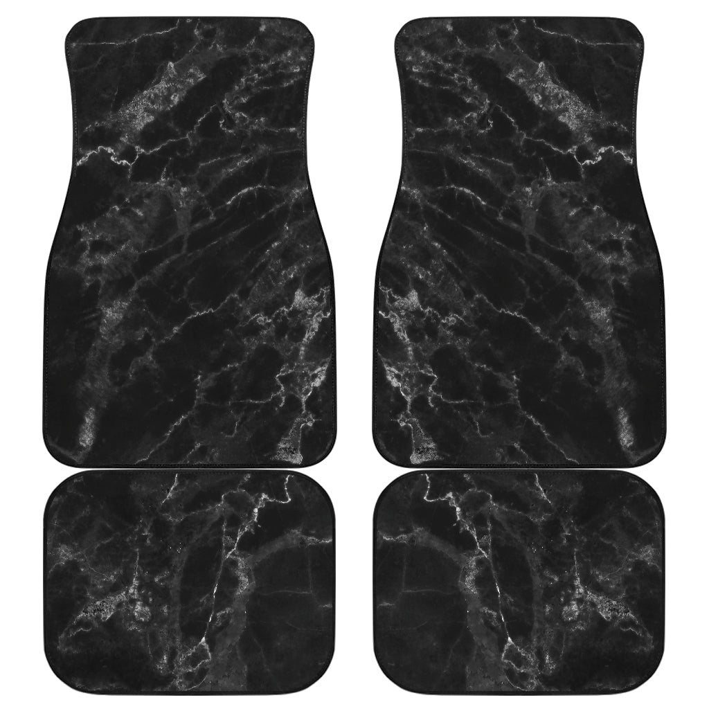 Black White Smoke Marble Print Front And Back Car Floor Mats, Front Car Mat